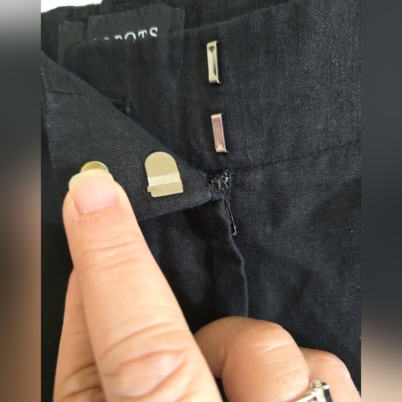 Talbots Black Linen Wide Leg Cropped Pants 8 Coastal Beachy Natural Fabric - Picture 6 of 7